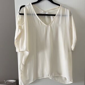 Lush Cream Cold-Shoulder V-Neck Blouse